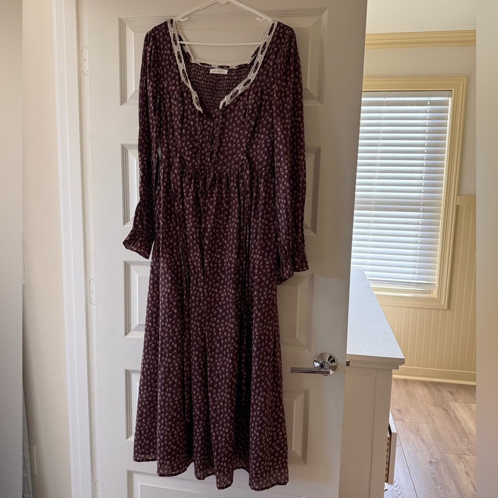 Chic Long Sleeve Brown Maxi Dress - Picture 2 of 4